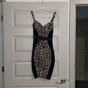 Sexy leopard print and mesh midi dress